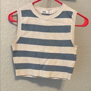 Zara Blue and White Striped Tank Top size large